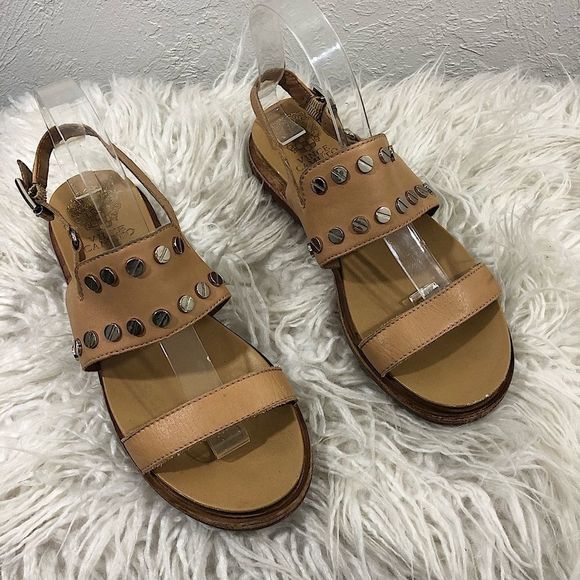 Vince Camuto Shoes - VINCE CAMUTO-TAN LEATHER SANDALS W/ FAUX SCREWS - S